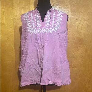 Talbots Large Lavender Blouse with Ivory Detailing